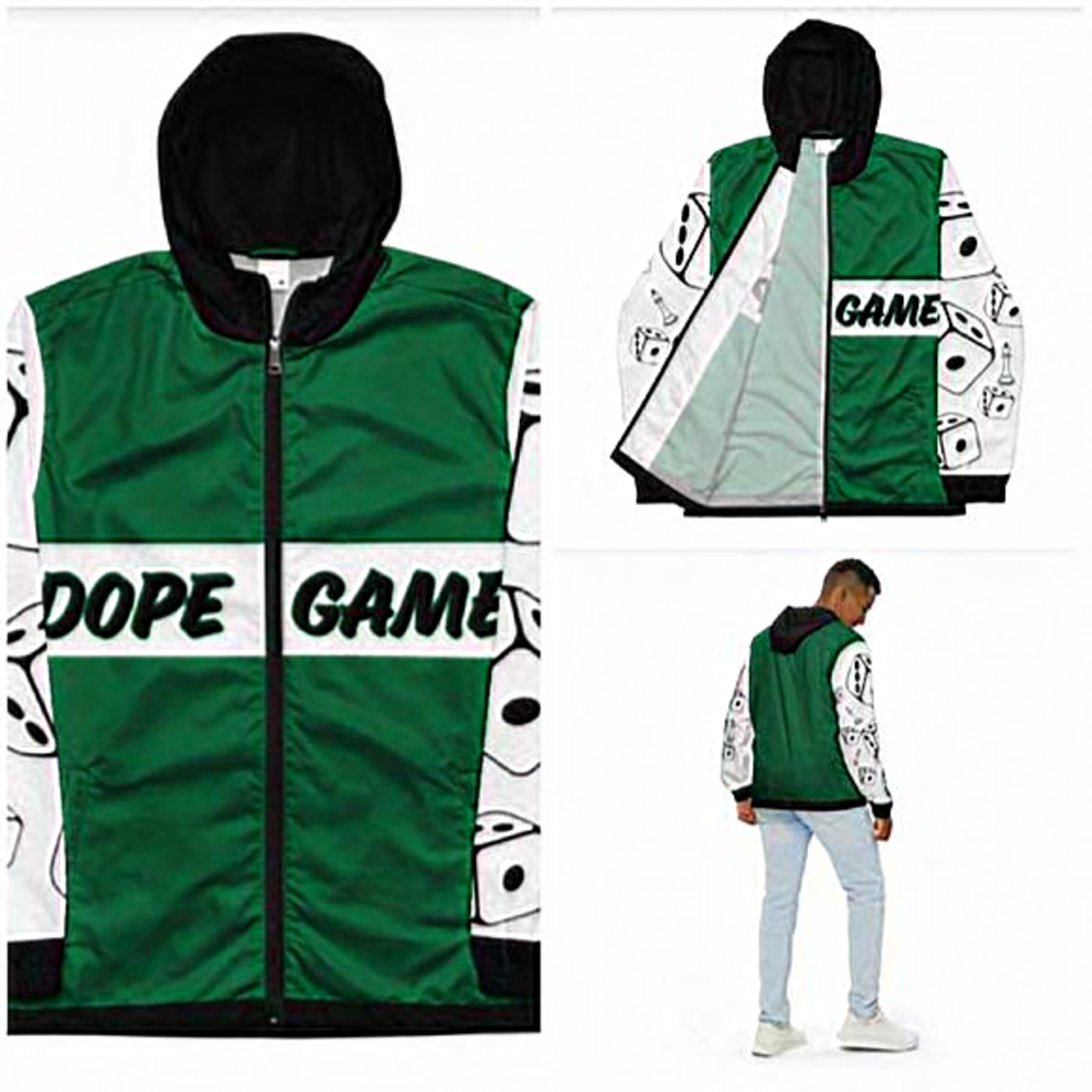 Green and white windbreaker for men